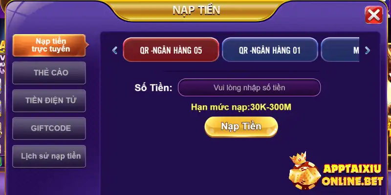 Hướng dẫn các bước nạp tiền tài xỉu online an toàn